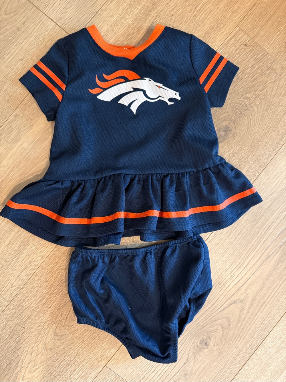 NFL Denver Broncos baby outfit Navy and Orange Ruffle Baby Dress Set - 18 months